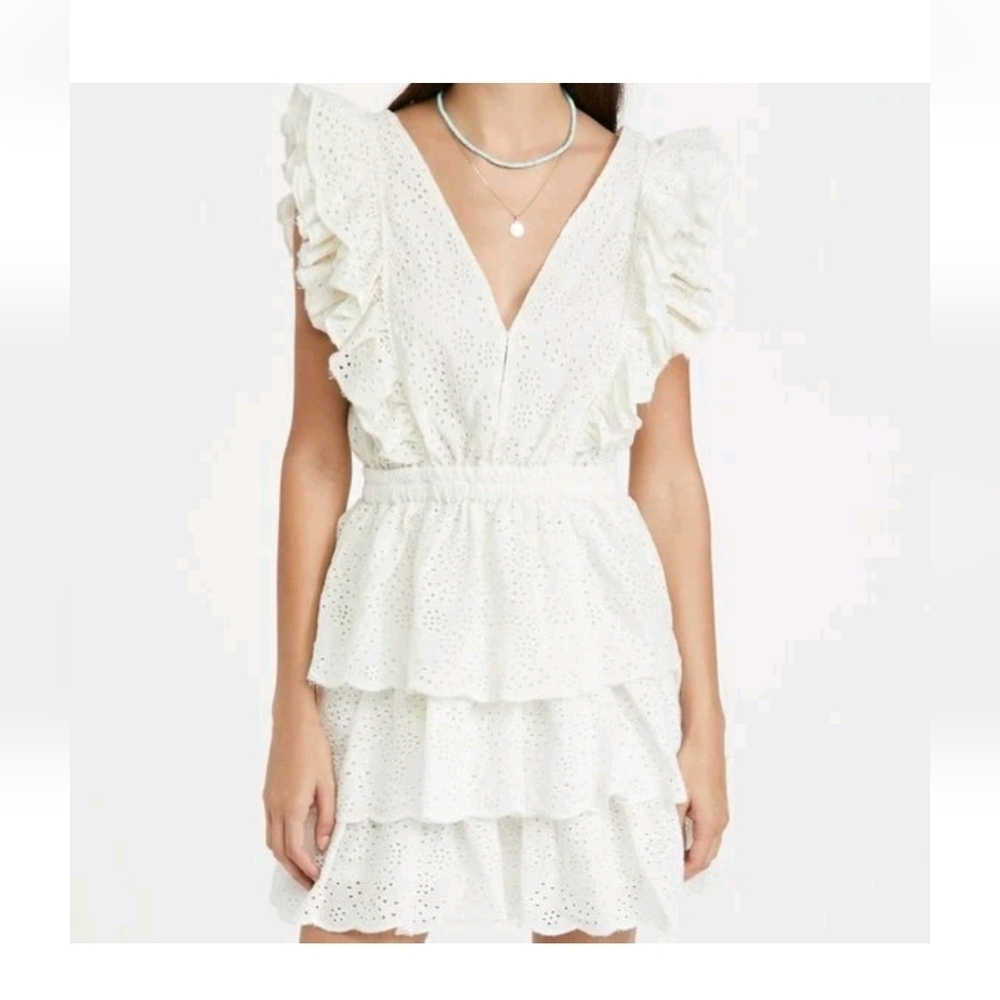 Anthropologie Love The Label Ecru Eyelet Ruffle Dress